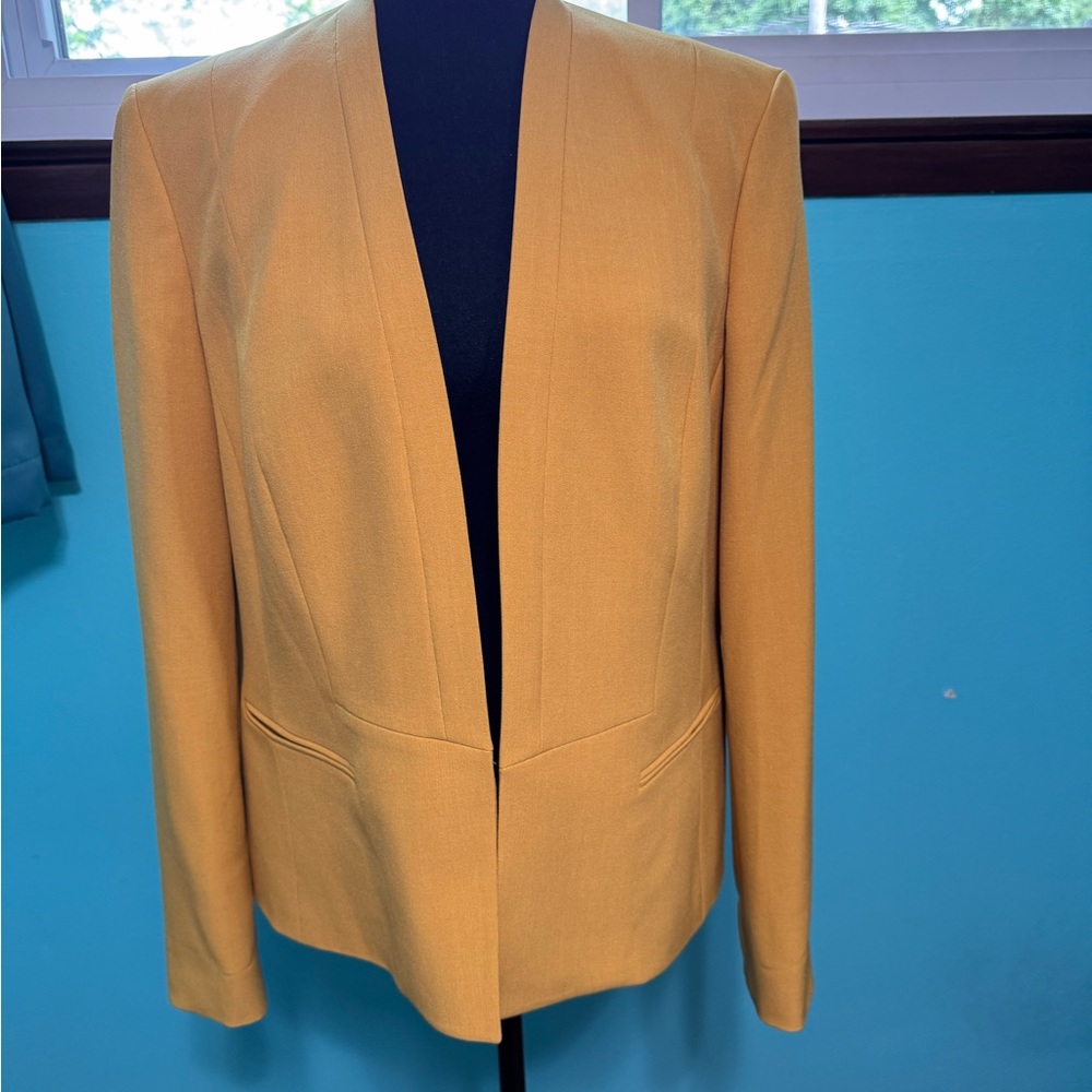 Kasper Open Front Mustard Yellow Blazer